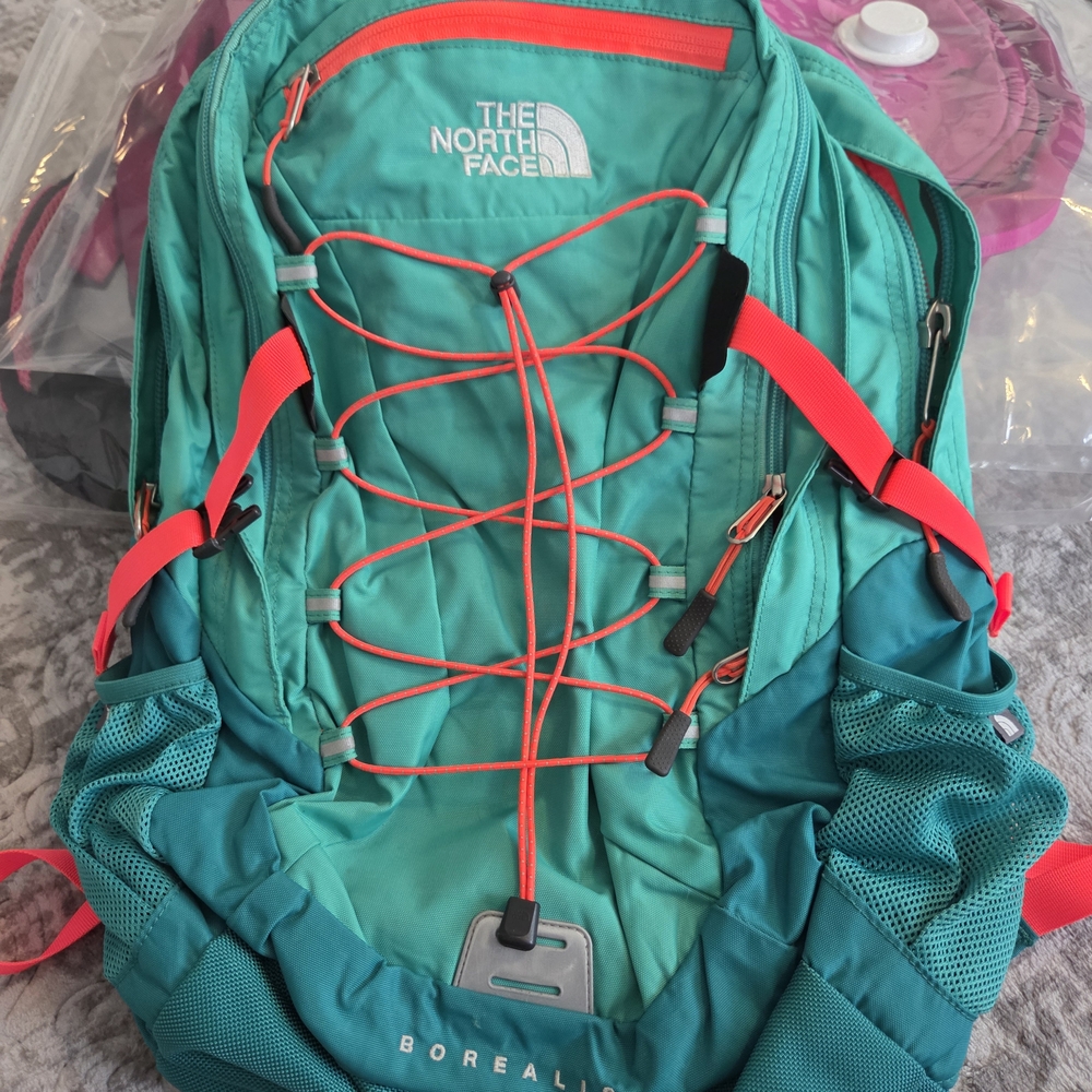 The North Face Teal Backpack with Orange Accents